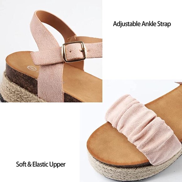 Wedge Espadrilles Buckle Ankle Strap Platform Sandals Light Pink Sz 9 - Picture 3 of 4